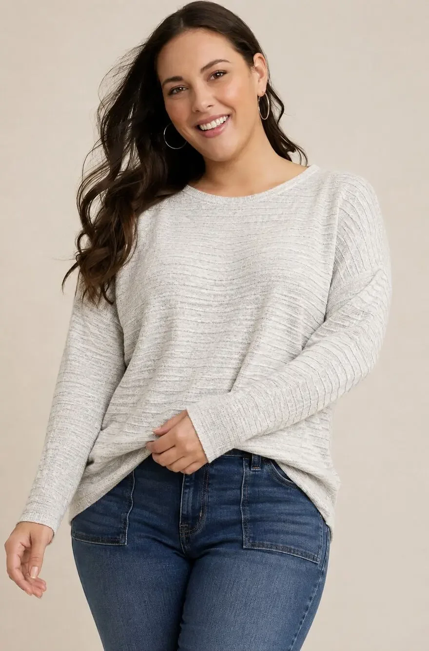 Cyrus 1X Textured Knit Sweater Silver Heather Dolman Sleeve Plus Size NWT